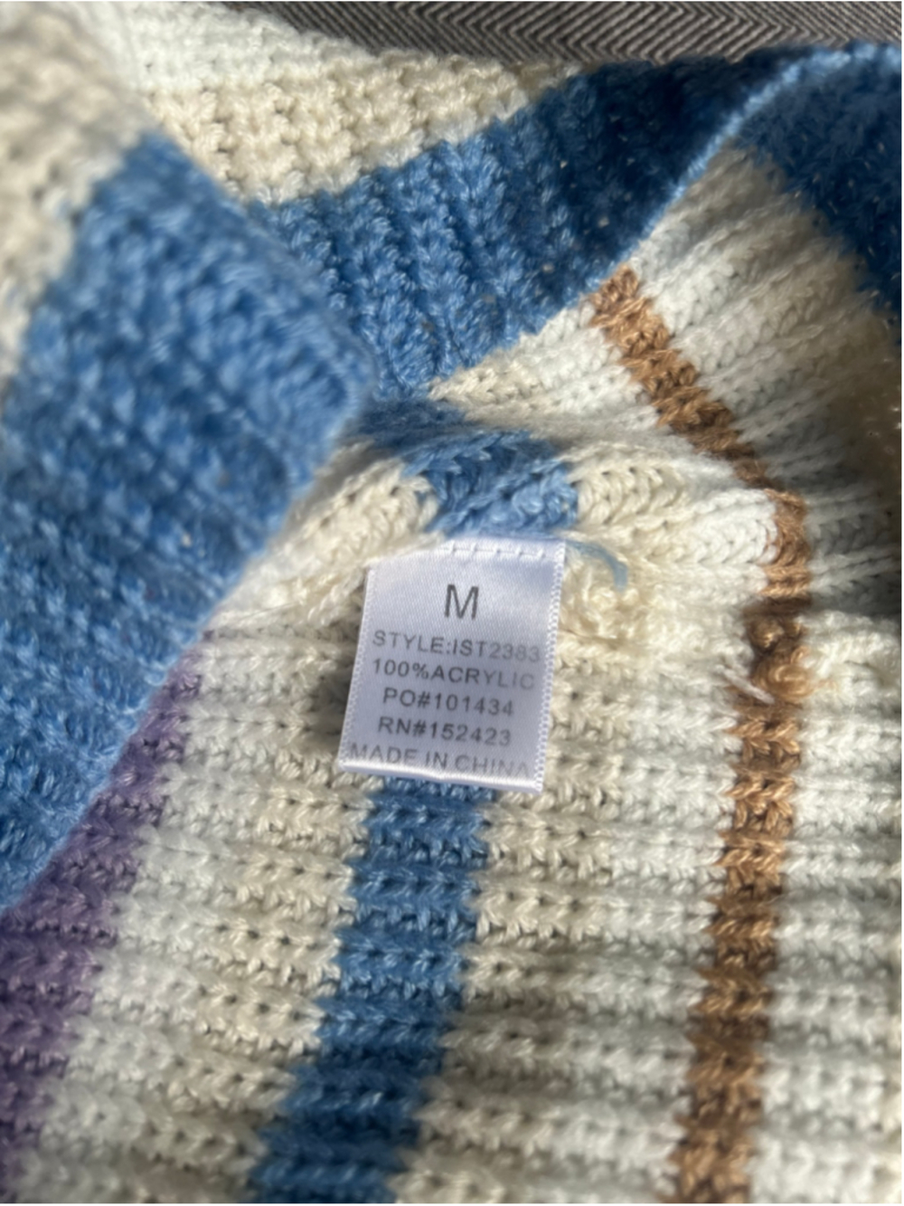 Striped Crew Neck Sweater Size M White Blue Purple - Picture 6 of 8